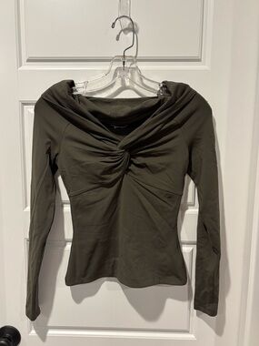 Aritzia Olive Green Long Sleeve Twist-Front Top